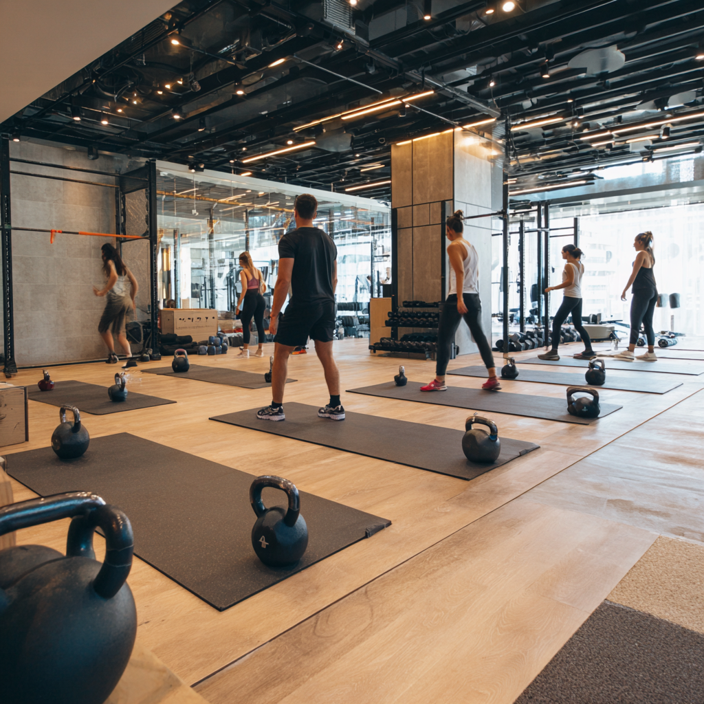 Professional fitnes treneri mashqlovchi bilan ishlayotgan holat